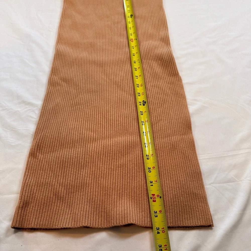 Lilyful Camel Brown Ribbed Knit‎ Maxi Skirt Side Slit Bodycon Stretch Small